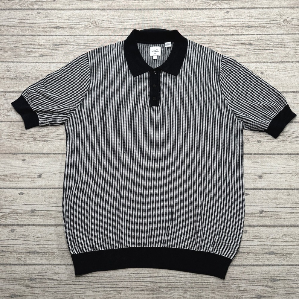 Max 'n Chester Knit Polo Shirt Men's Large Black White Cable Short Sleeve Preppy
